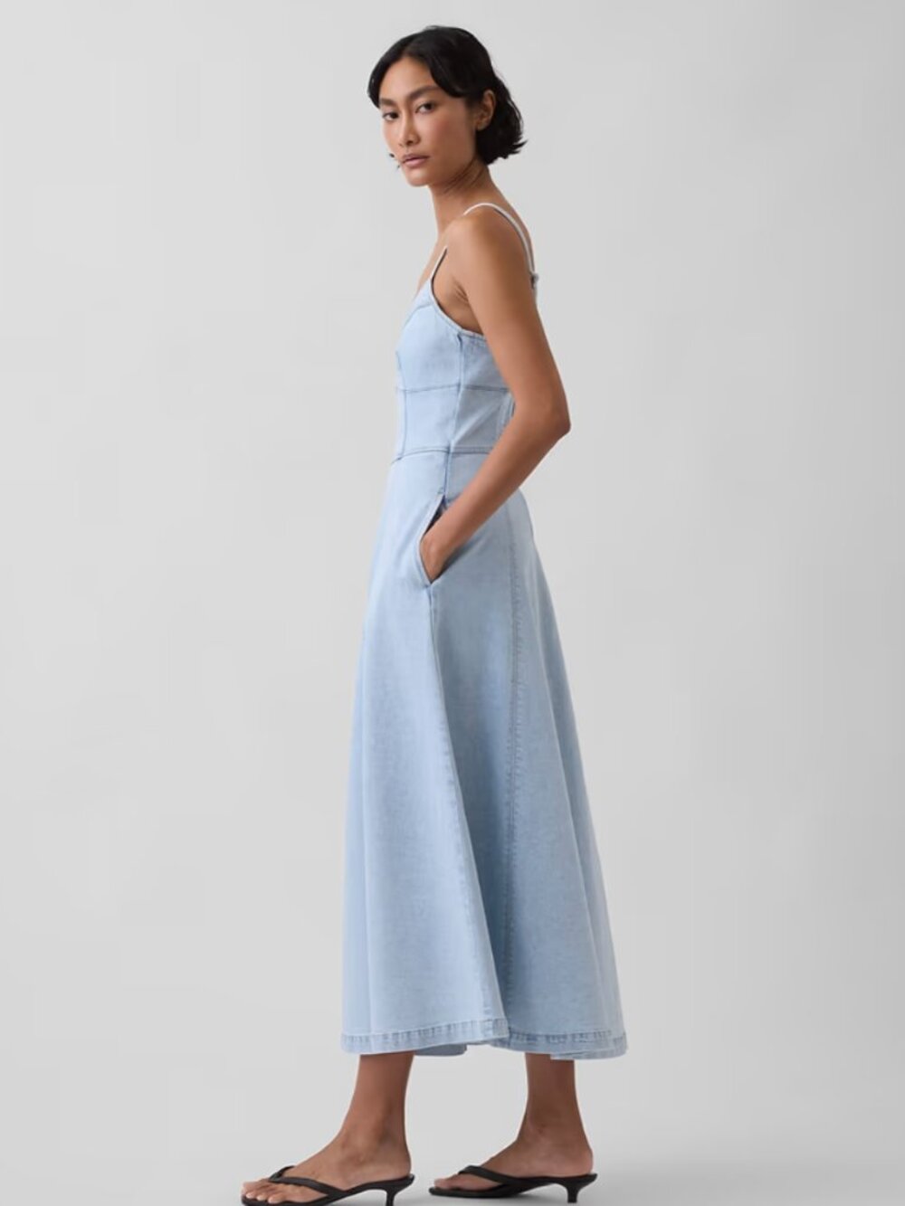 Gap Denim Seamed Corset Maxi Dress M - Picture 5 of 8